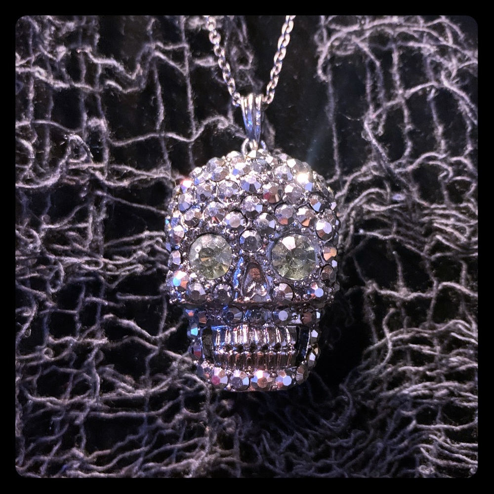 NWT Sparkly Blingy Skull Long Necklace